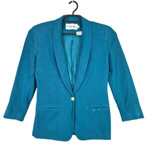 Womens JH Collectibles Teal 100% Wool Single Button Blazer Front Pockets Size 8